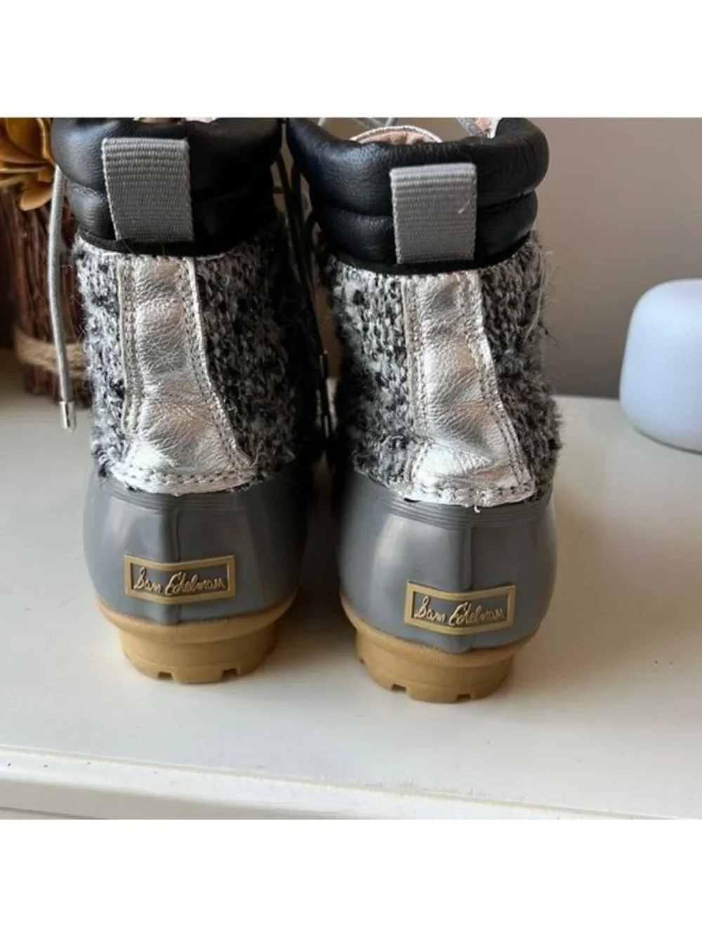 Sam Edelman Caldwell Waterproof RainSnow Duck Boots Silver Gray Tweed size 8